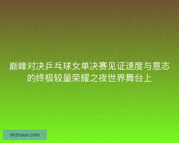 巅峰对决乒乓球女单决赛见证速度与意志的终极较量荣耀之夜世界舞台上