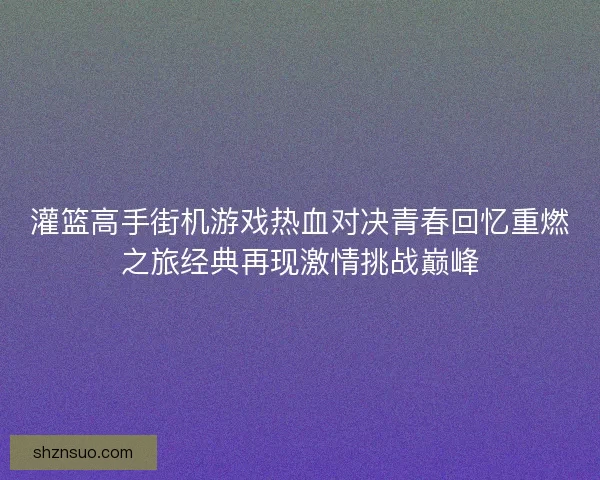 灌篮高手街机游戏热血对决青春回忆重燃之旅经典再现激情挑战巅峰