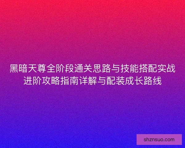 黑暗天尊全阶段通关思路与技能搭配实战进阶攻略指南详解与配装成长路线