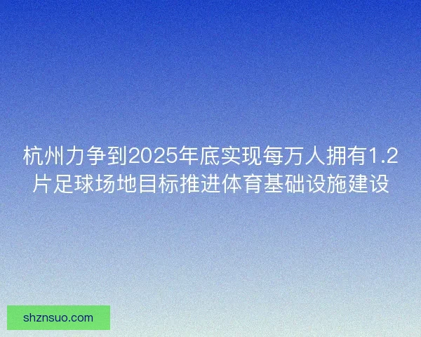 杭州力争到2025年底实现每万人拥有1.2片足球场地目标推进体育基础设施建设