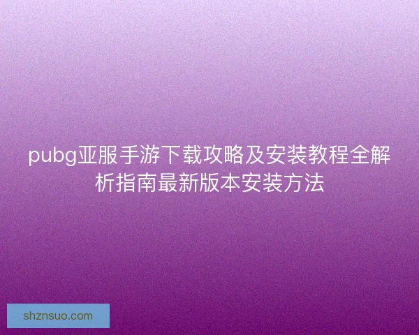 pubg亚服手游下载攻略及安装教程全解析指南最新版本安装方法