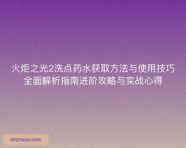 火炬之光2洗点药水获取方法与使用技巧全面解析指南进阶攻略与实战心得