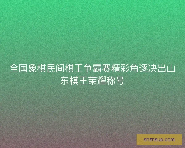 全国象棋民间棋王争霸赛精彩角逐决出山东棋王荣耀称号